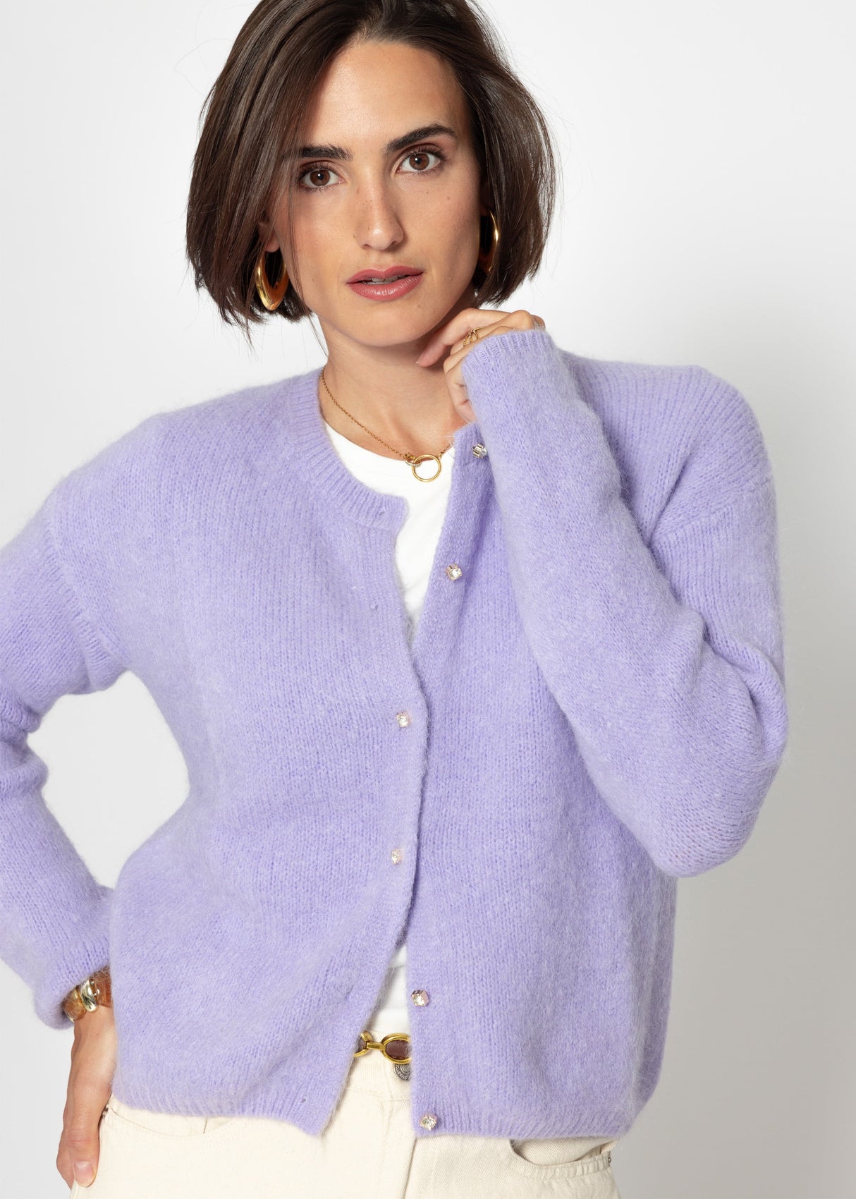 Weicher Strickcardigan mit Zierknöpfen - flieder