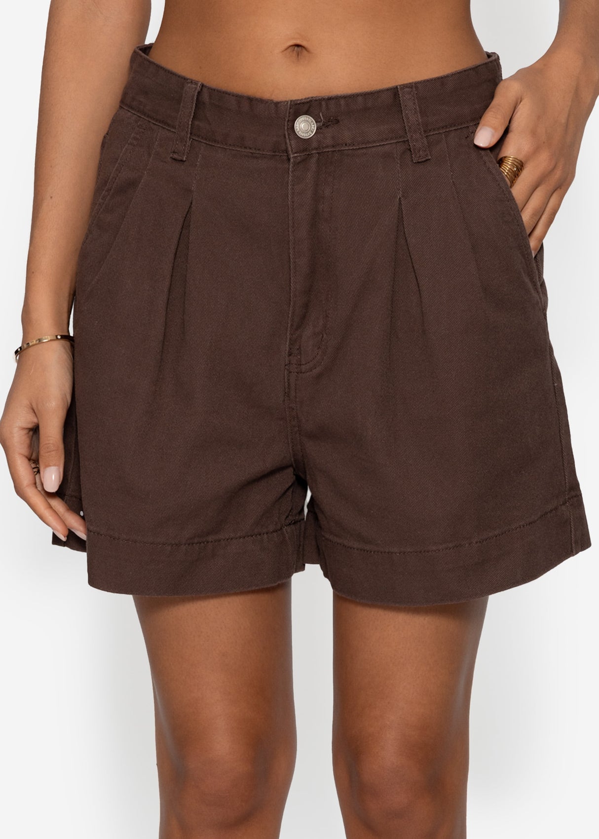Wide high waist jeans shorts - brown