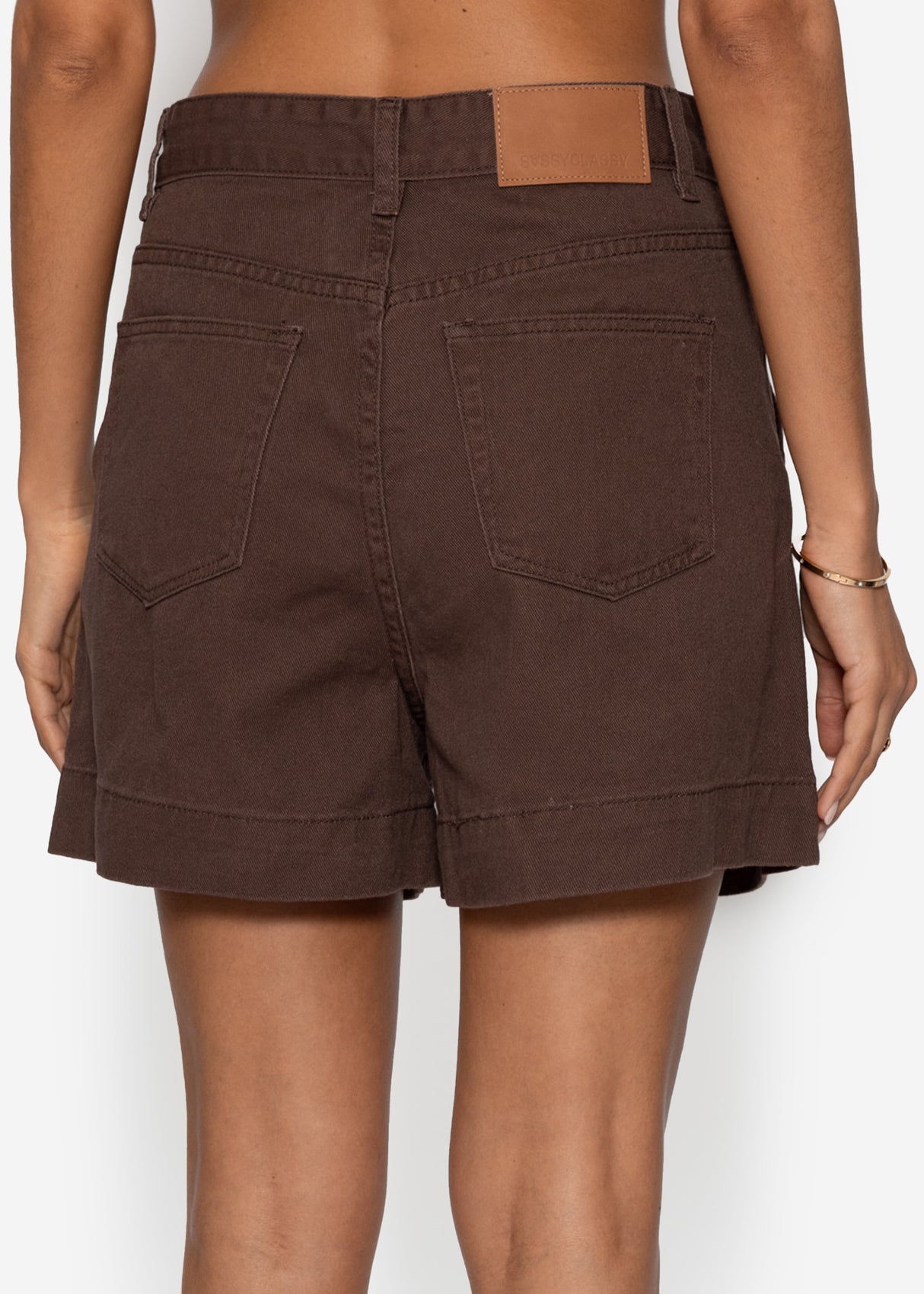 Wide high waist jeans shorts - brown
