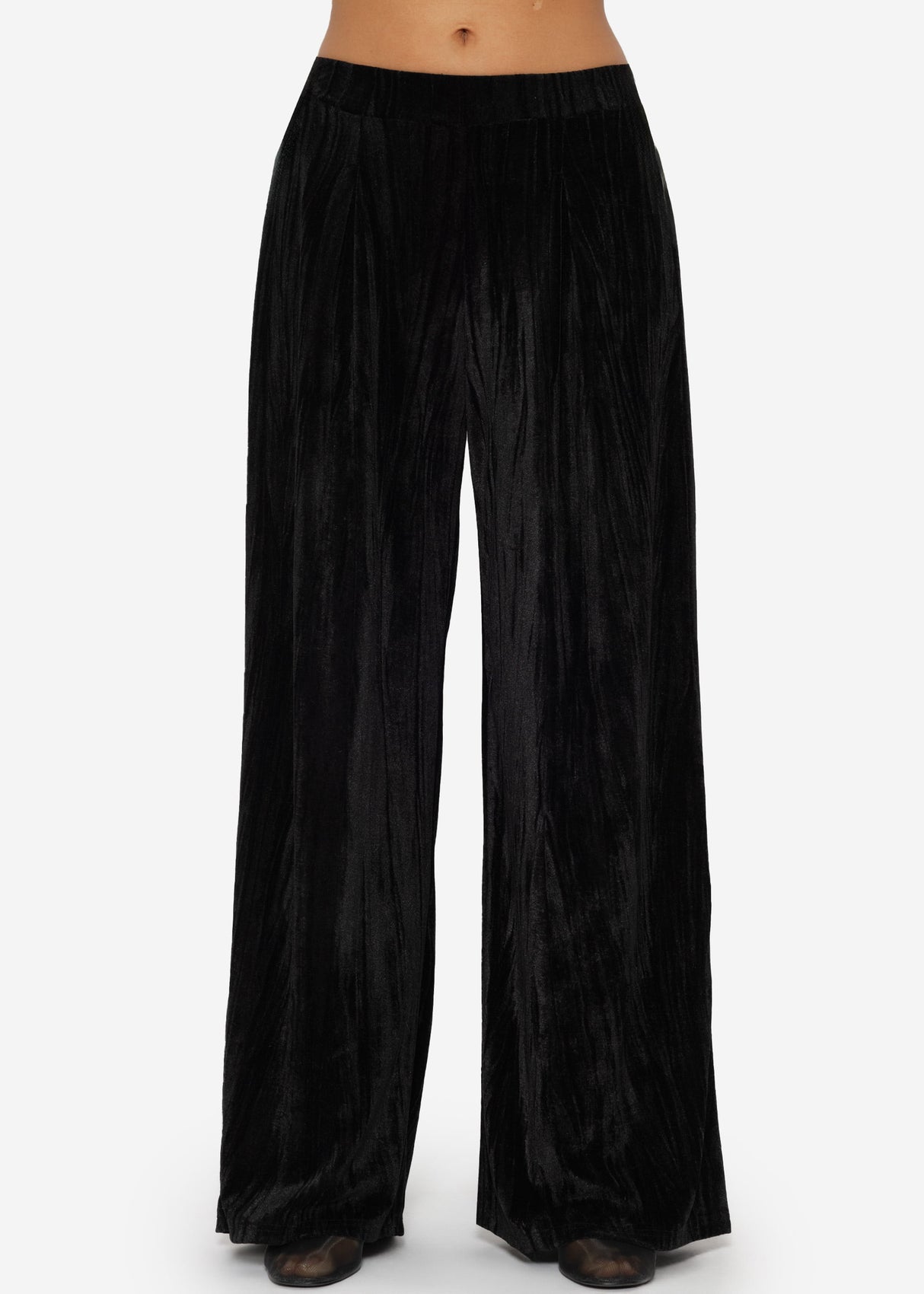 Weite Samthose - schwarz
