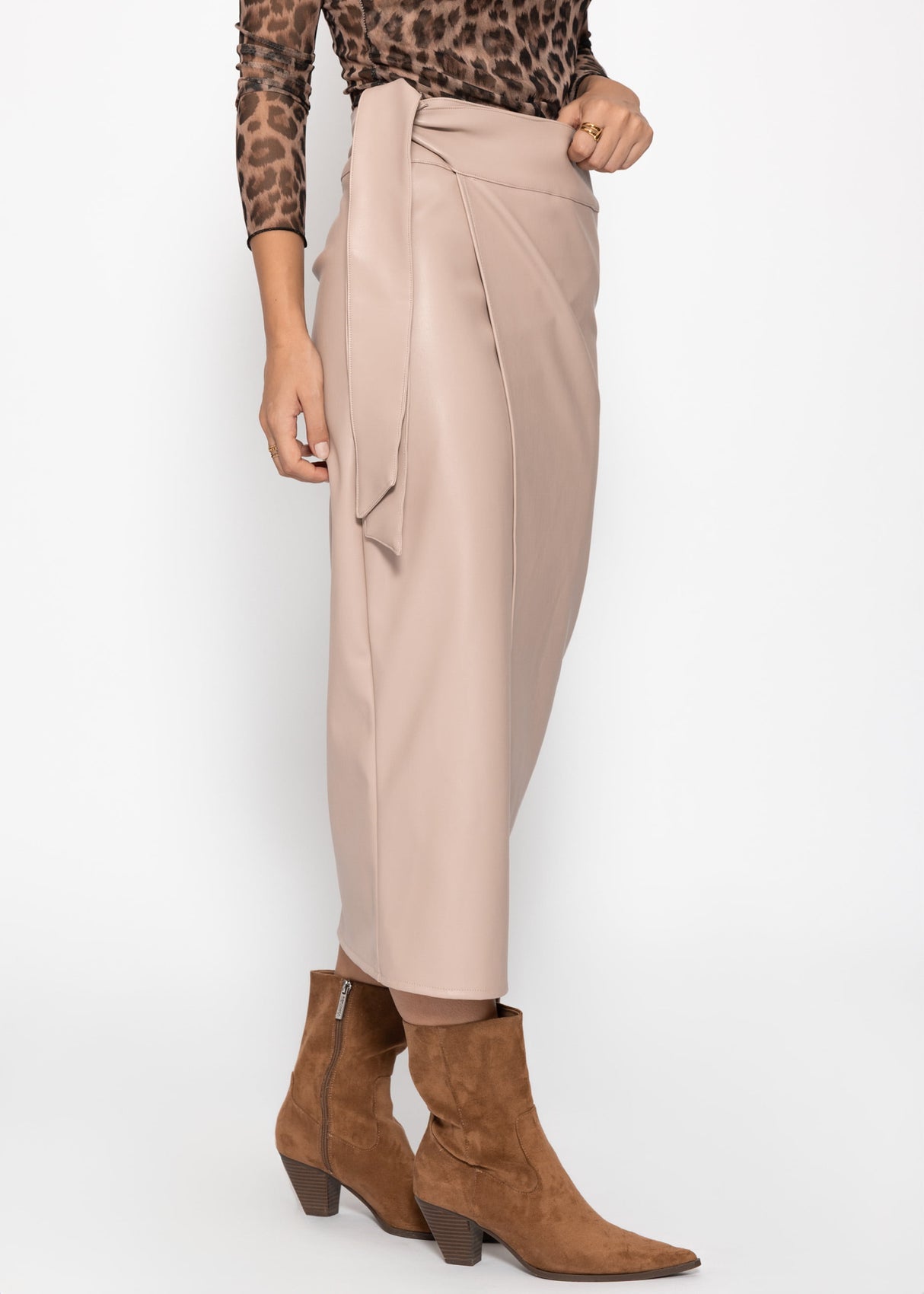 Faux leather wrap skirt - beige