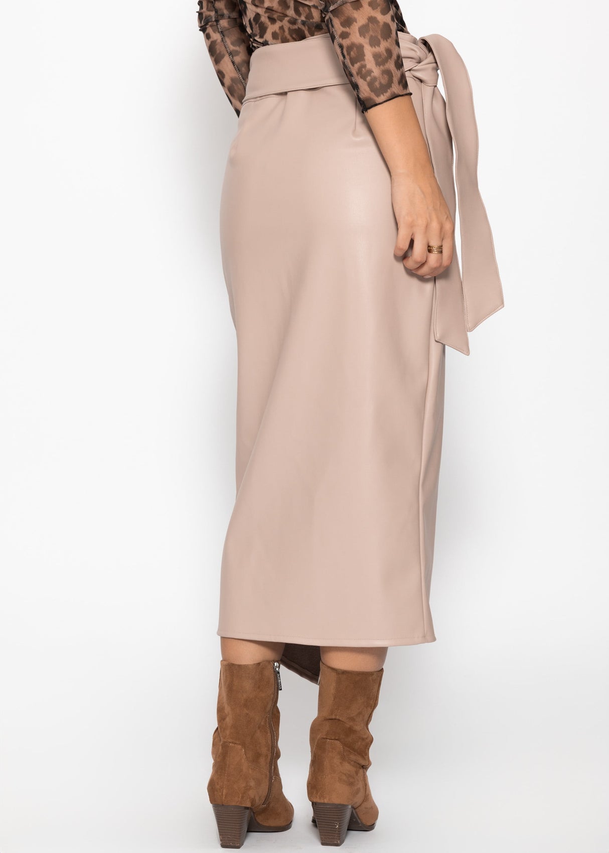 Faux leather wrap skirt - beige