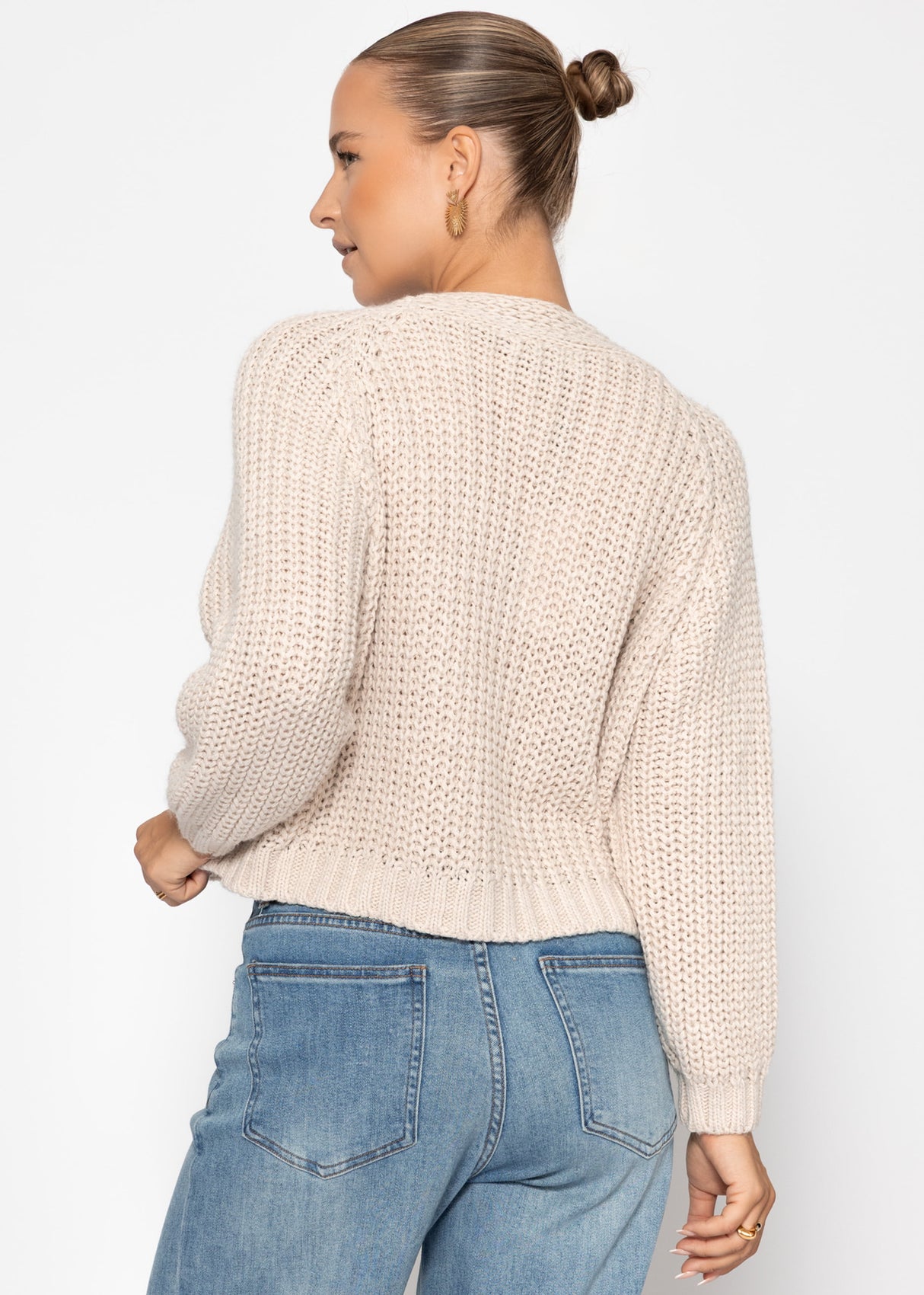 Cardiac cardigan with button placket - beige