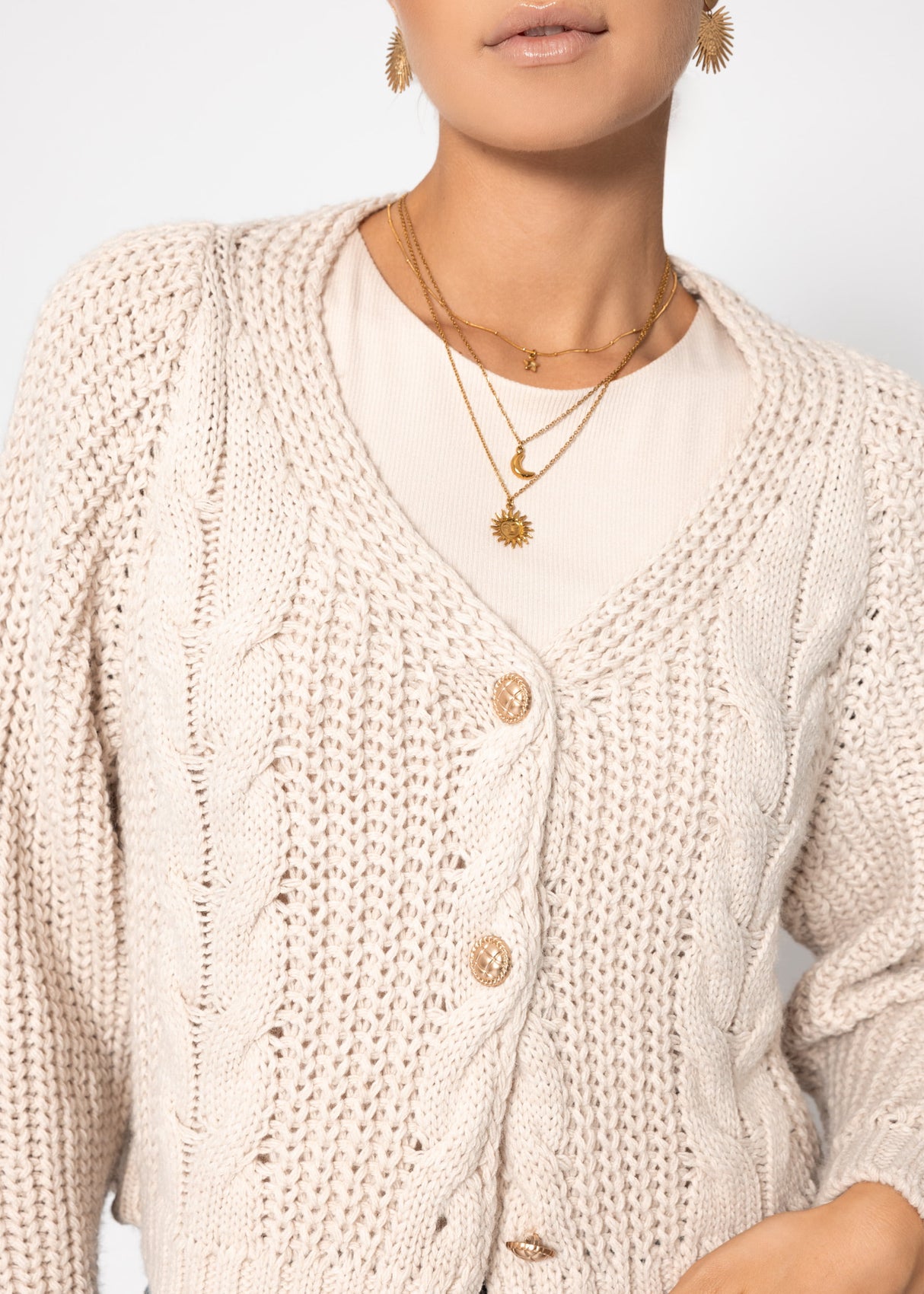 Cardiac cardigan with button placket - beige