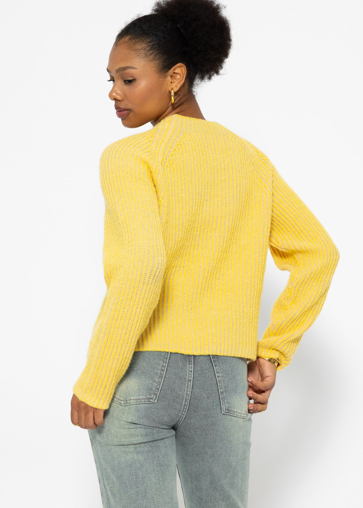 Two-tone ribbed sweater - yellow-beige