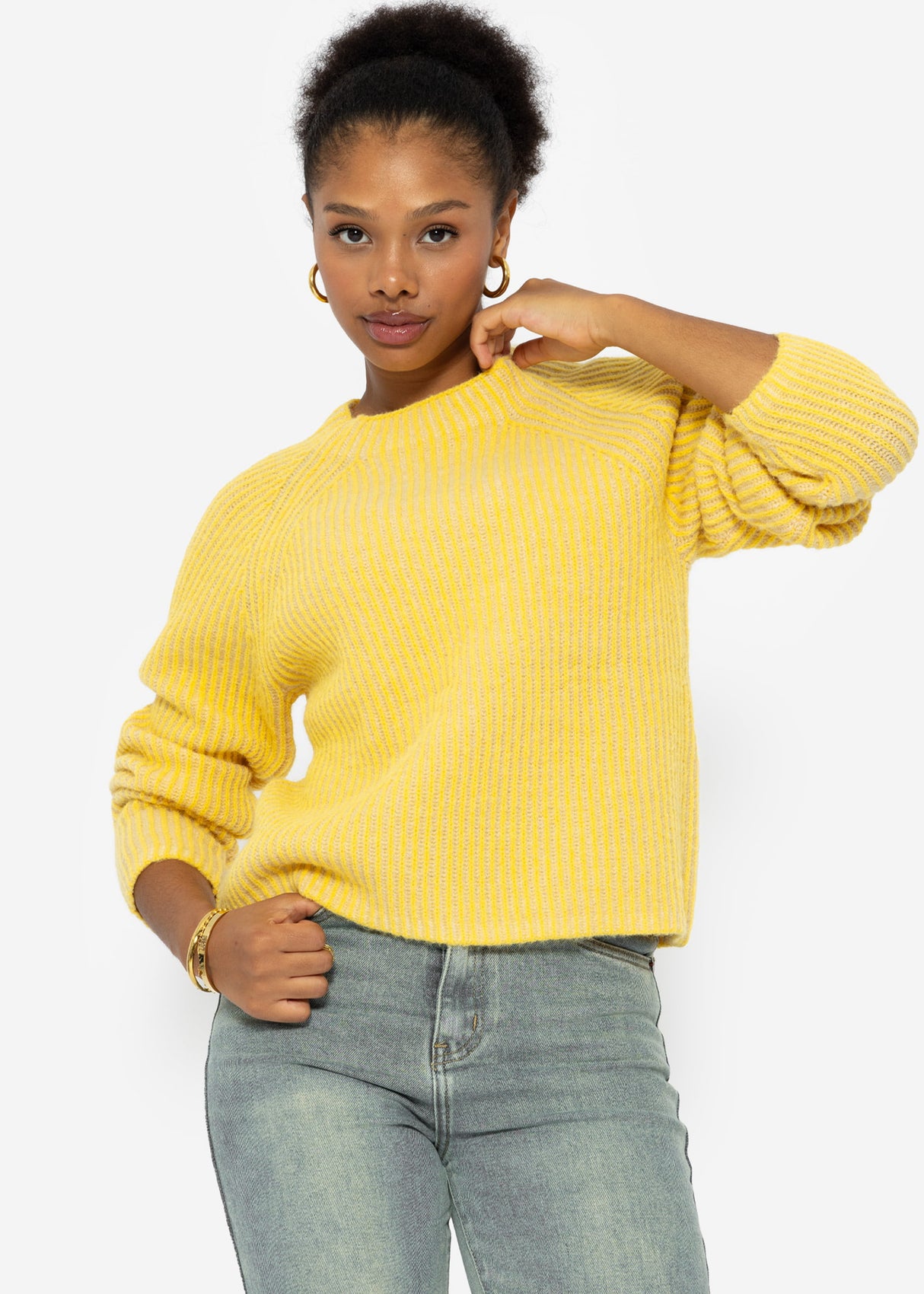 Two-tone ribbed sweater - yellow-beige