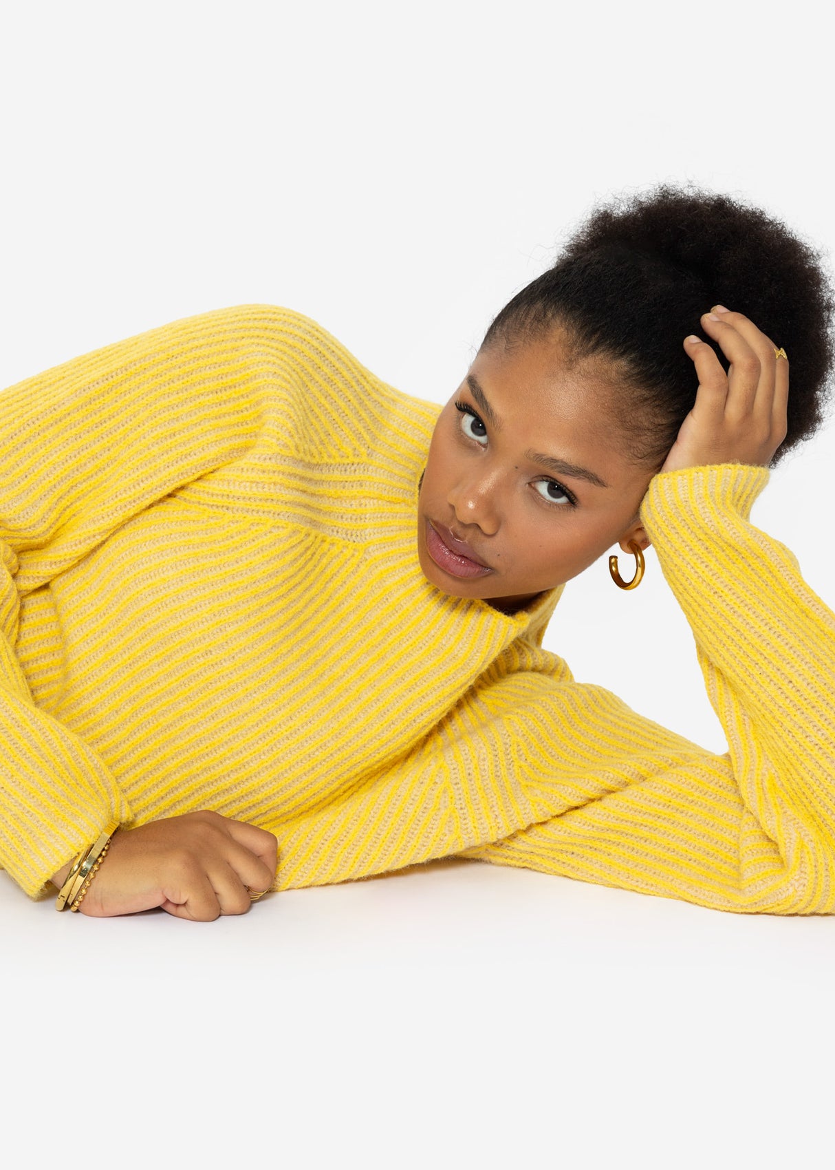 Two-tone ribbed sweater - yellow-beige