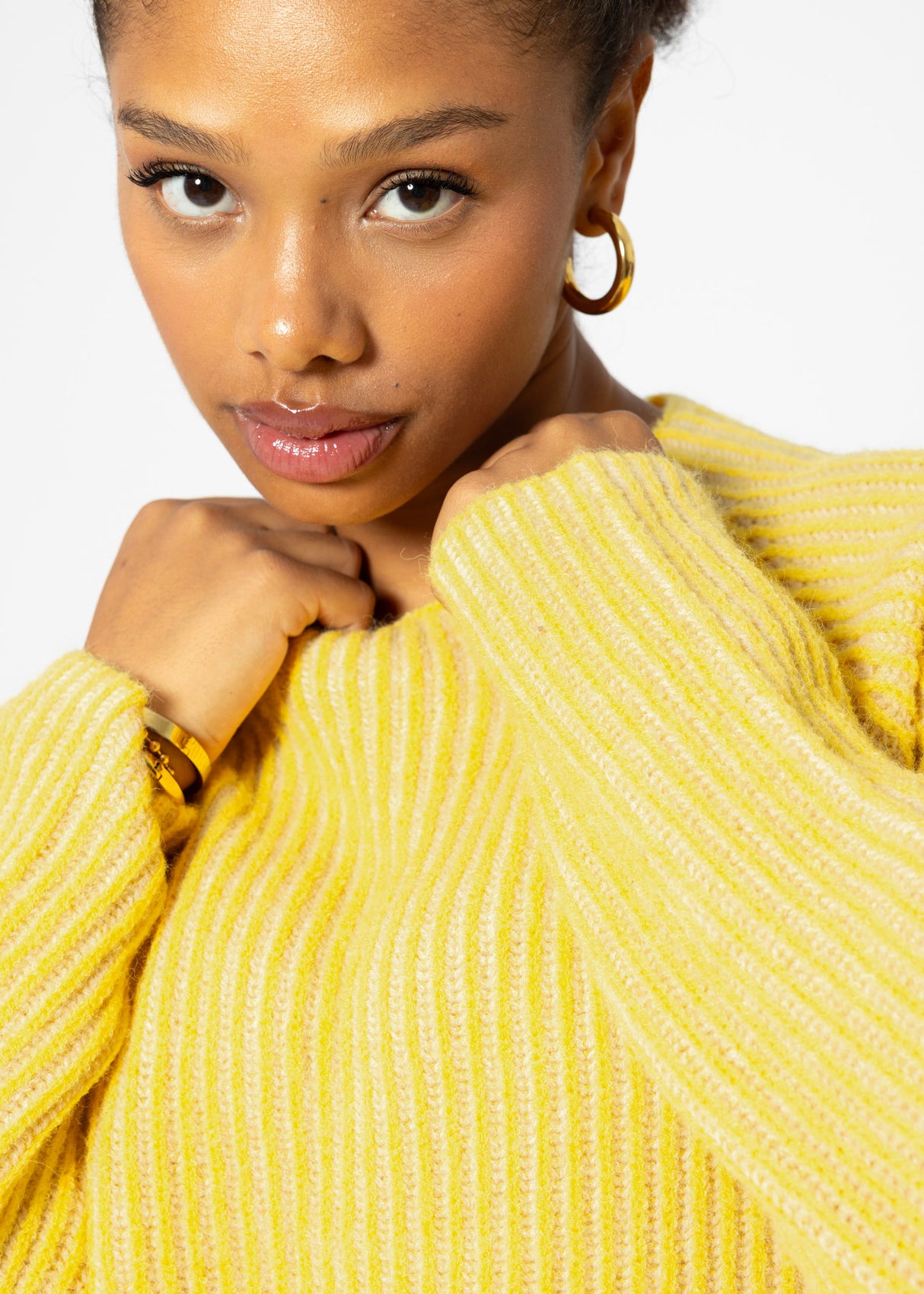 Two-tone ribbed sweater - yellow-beige