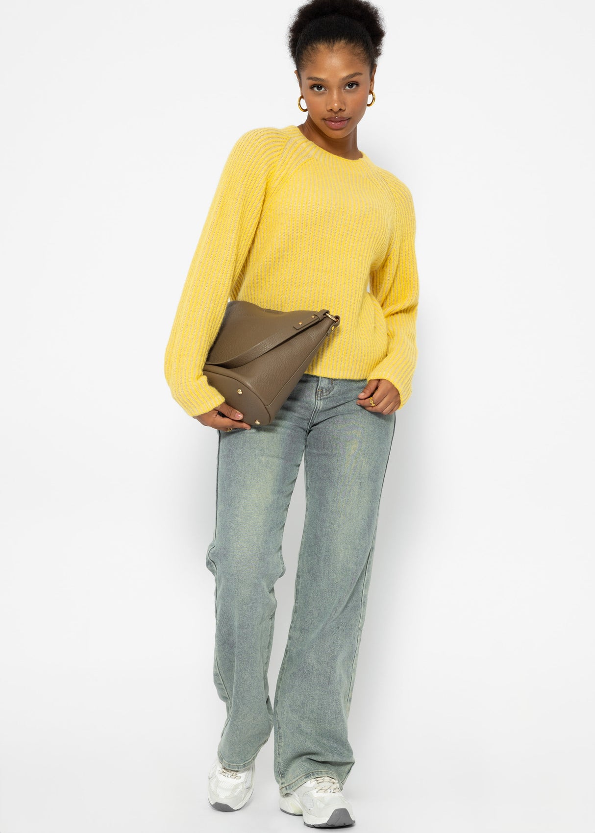 Two-tone ribbed sweater - yellow-beige