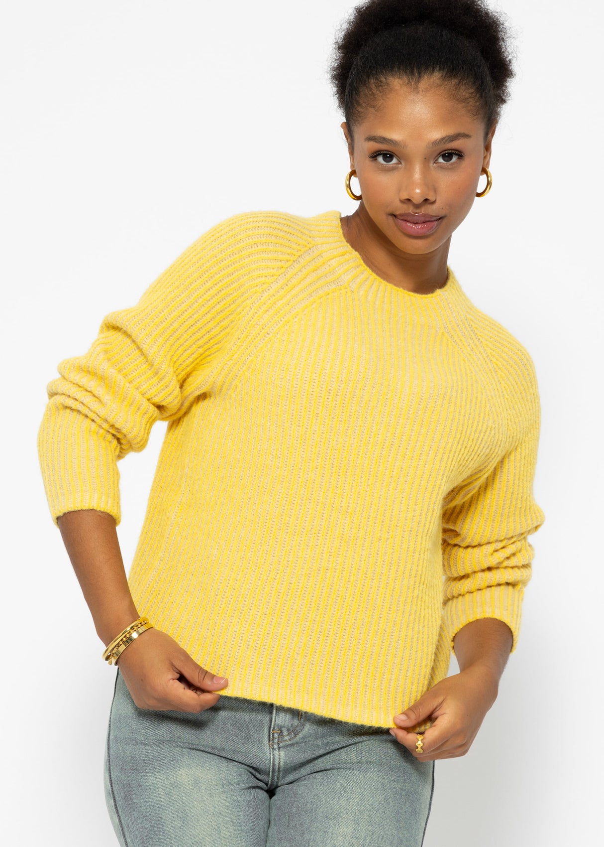 Two-tone ribbed sweater - yellow-beige