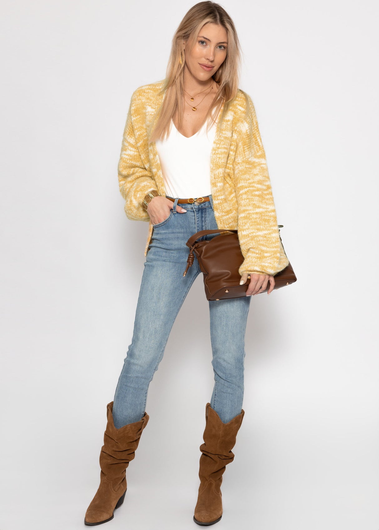 Zweifarbiger Cardigan - gelb