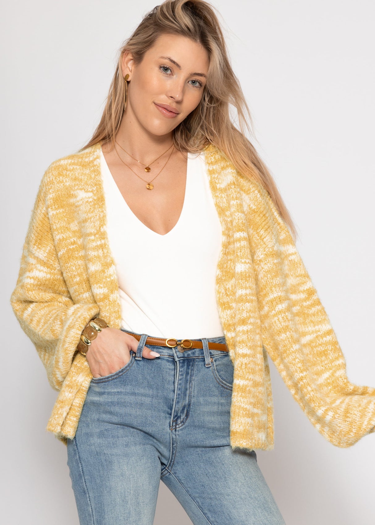 Two-tone cardigan - yellow