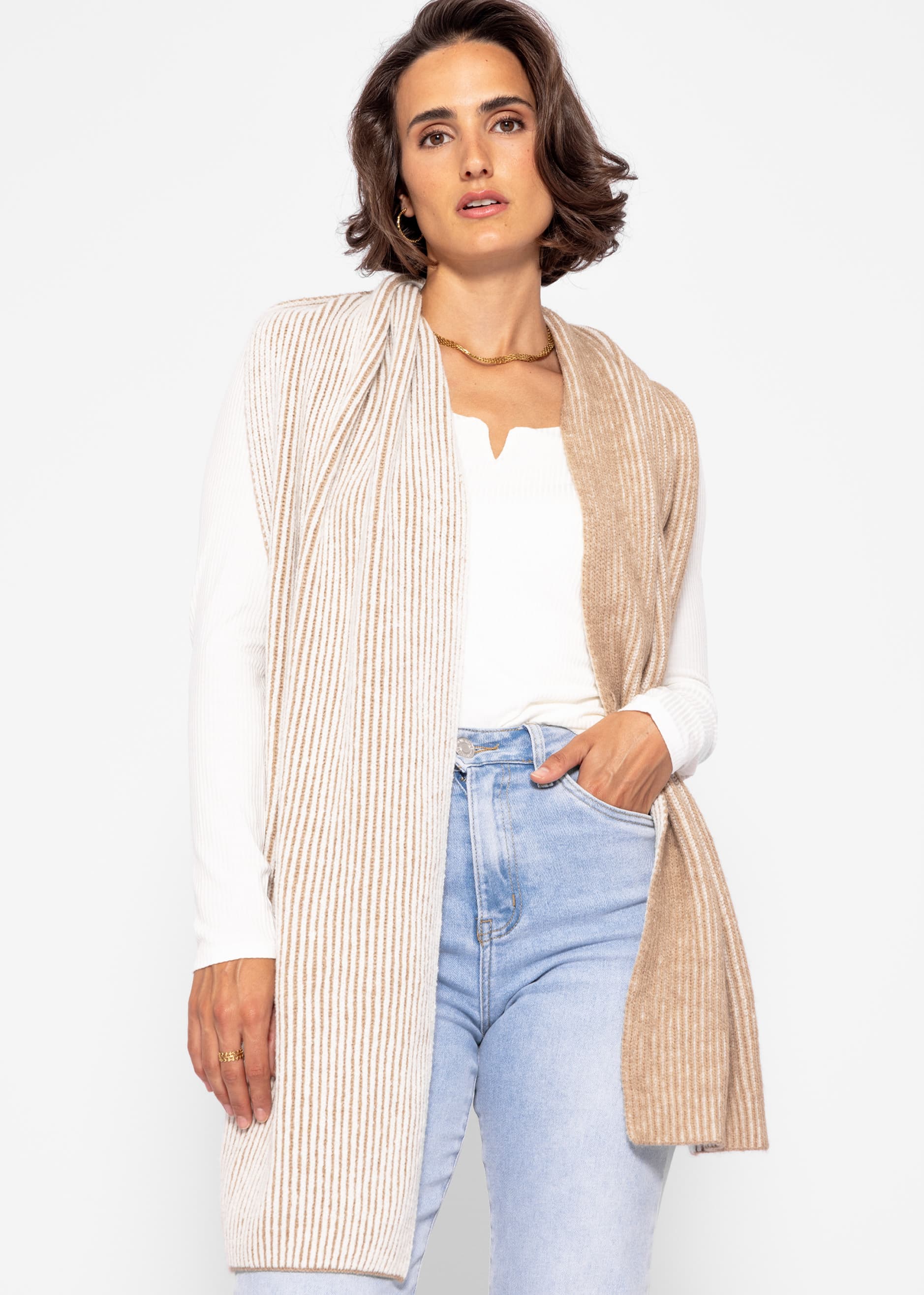 Two-tone ribbed scarf - beige-light beige