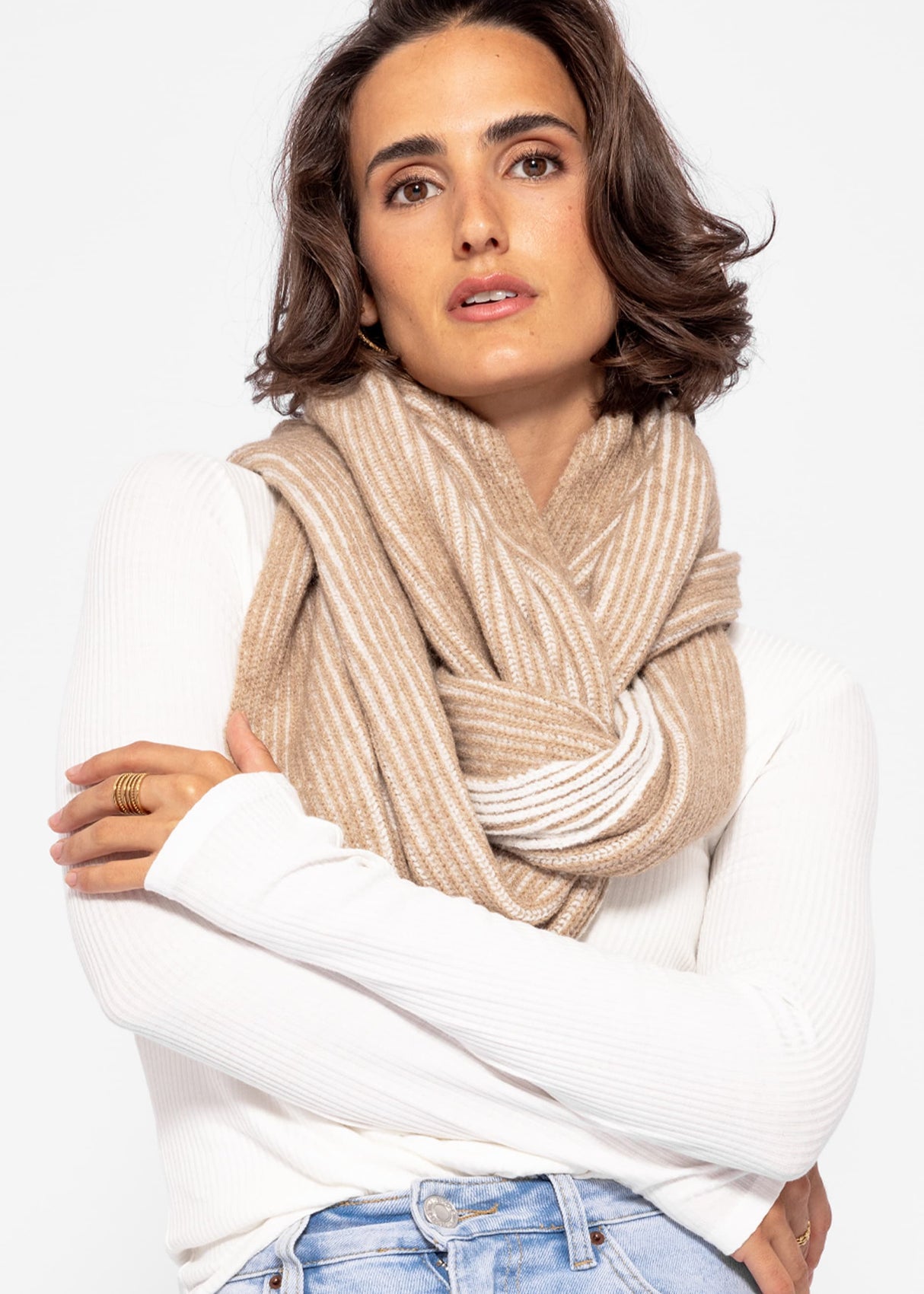 Two-tone ribbed scarf - beige-light beige