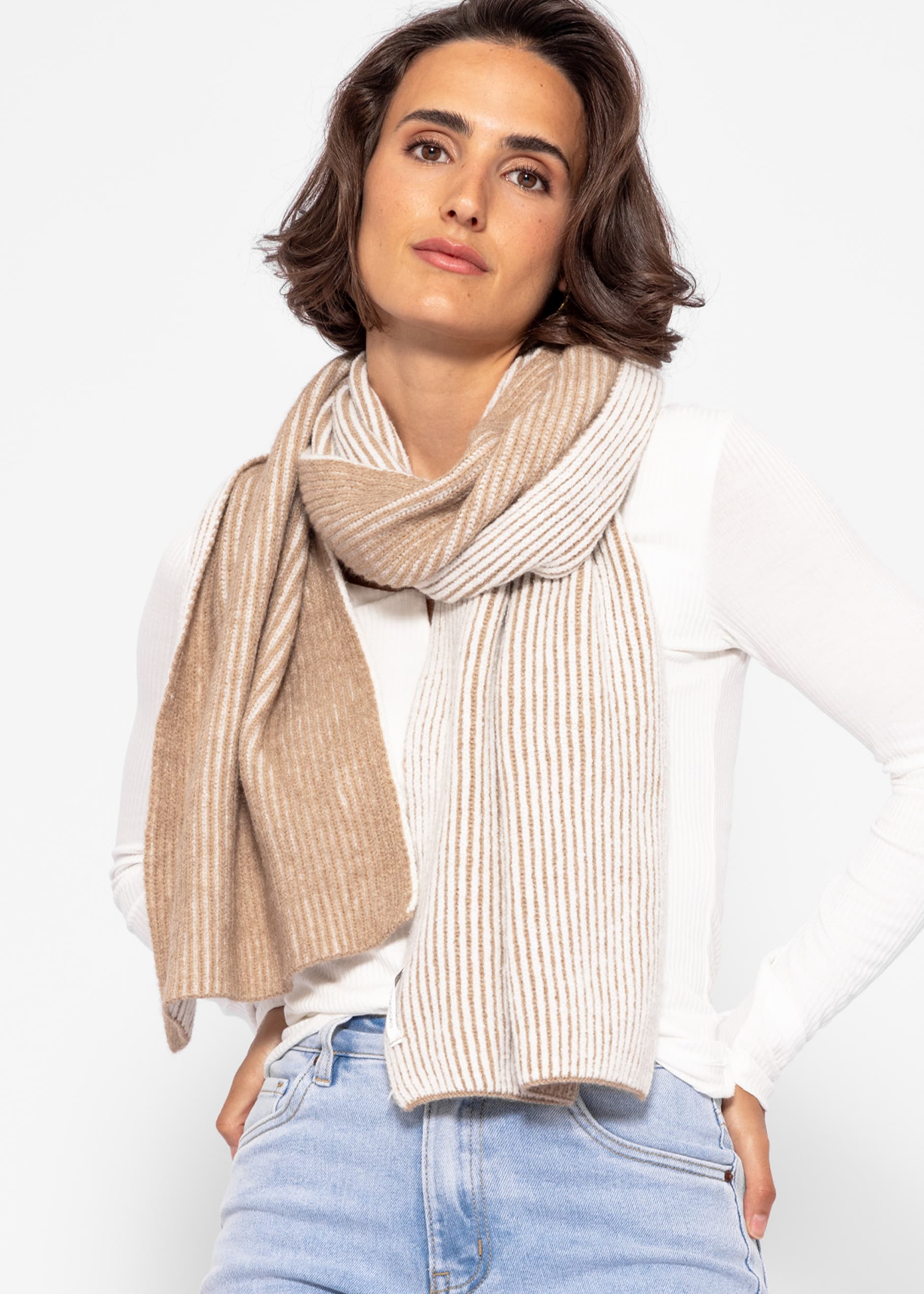 Two-tone ribbed scarf - beige-light beige