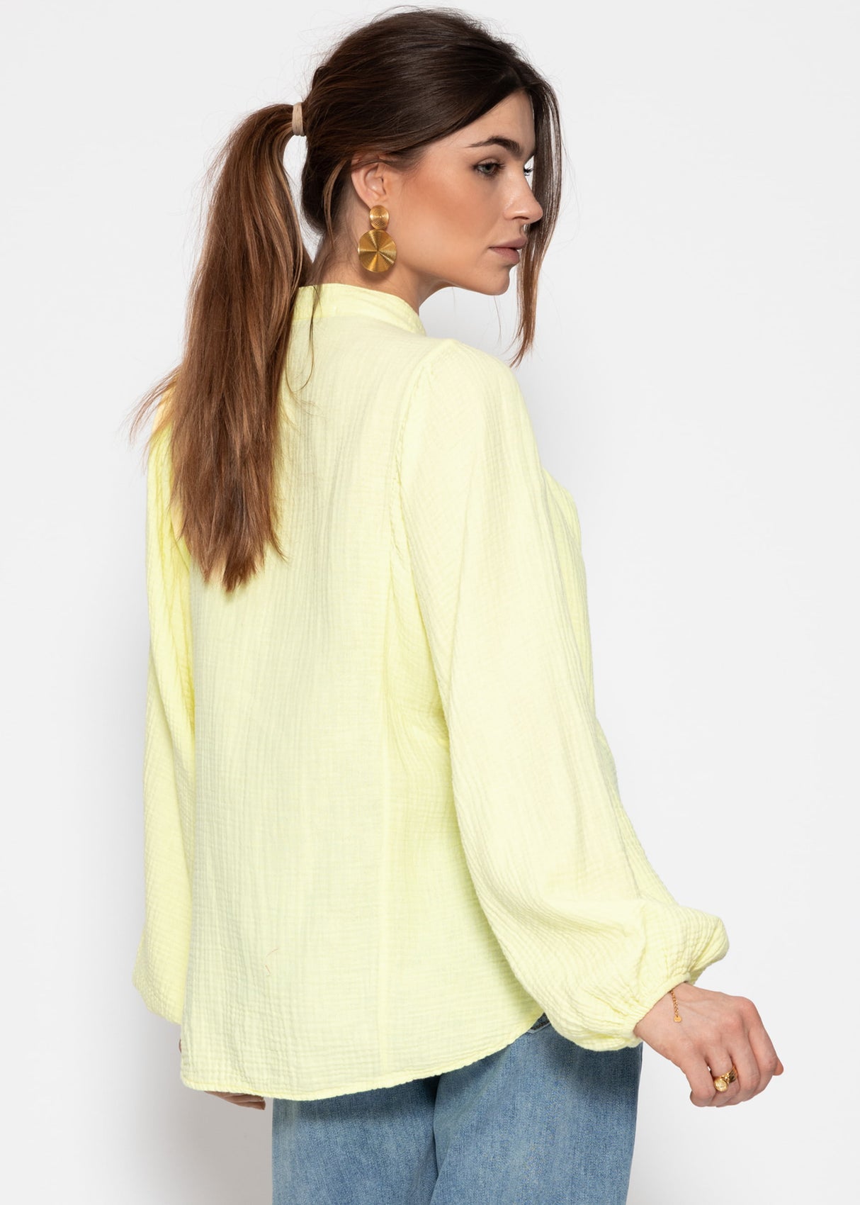 Musselin Bluse mit Fledermausärmeln - buttergelb