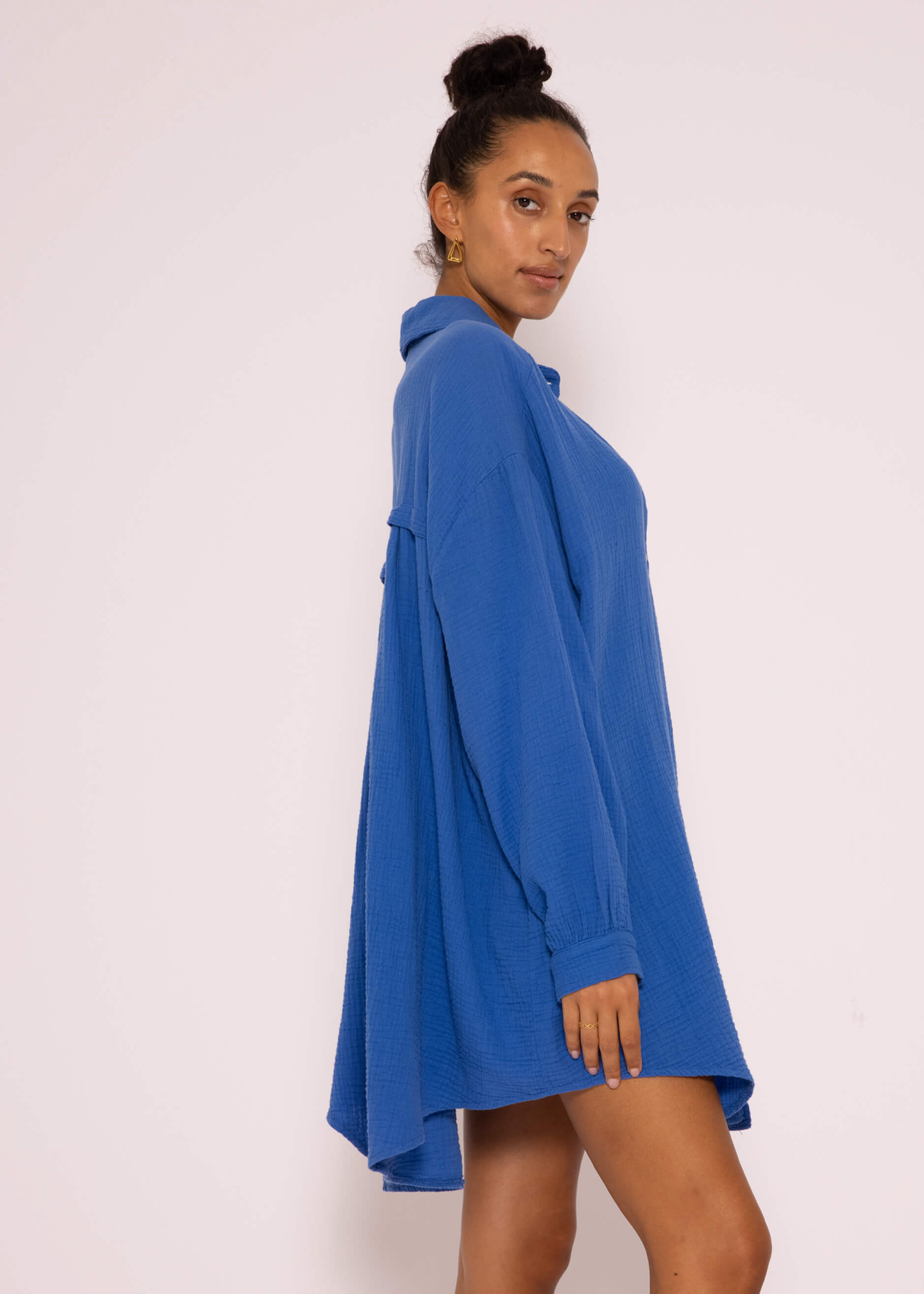 Musselin Bluse Royalblau Lang Oversize Sassyclassy