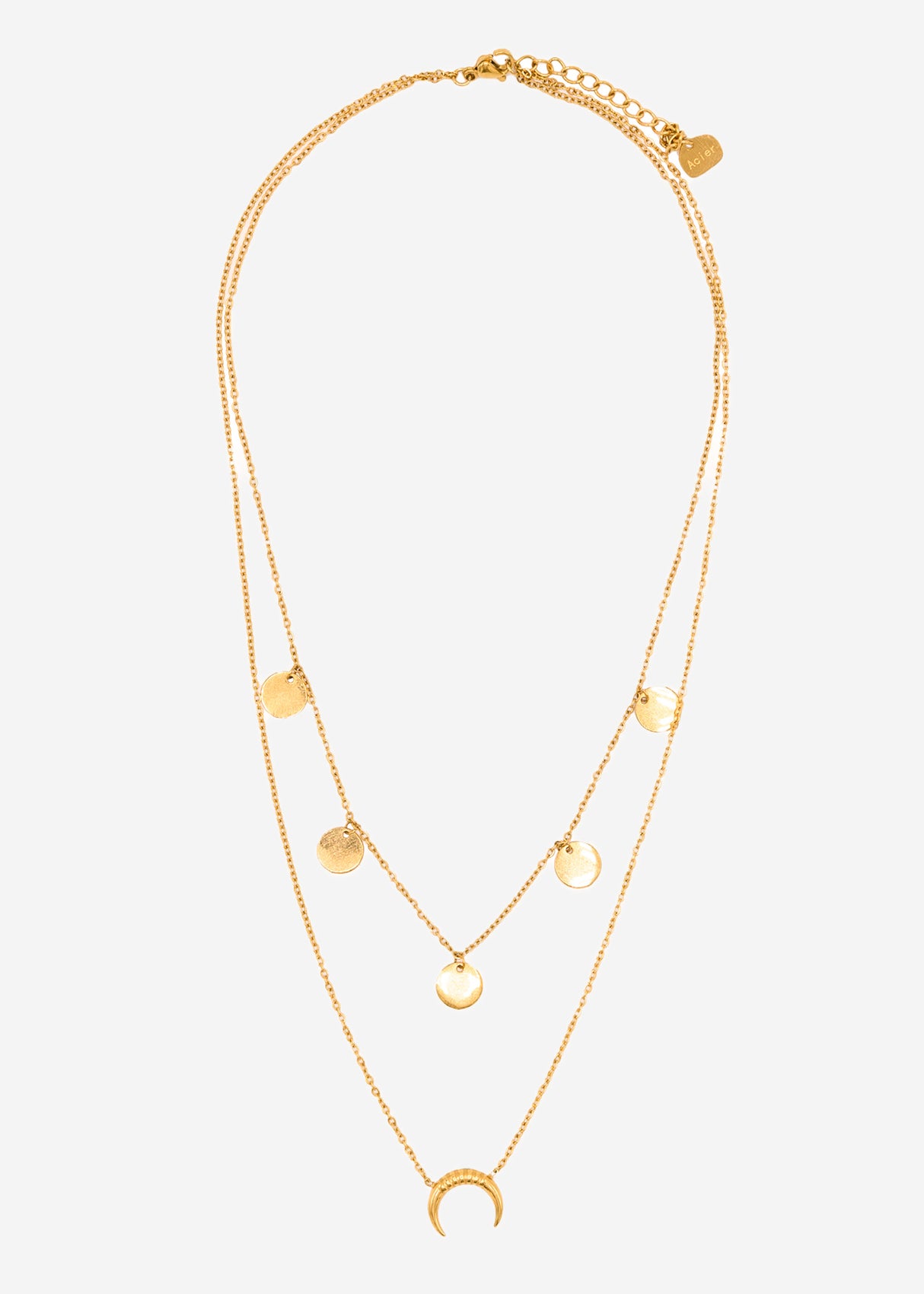 Kombinierte Halskette mit Mond und Plättchen, gold