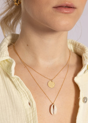 Combined necklace with pendant and shell, gold