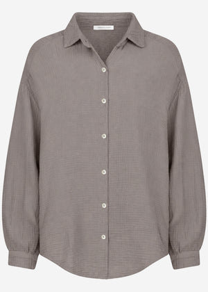 Short oversized muslin blouse - taupe