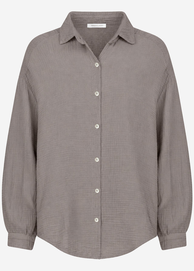 Musselin Bluse oversize, kurz - taupe