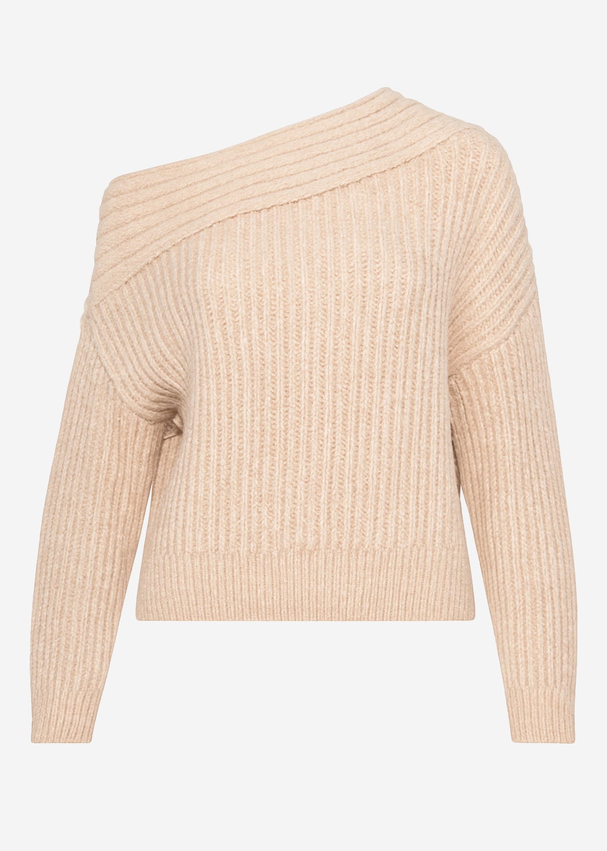 Schulterfreier Strickpullover - hellbeige