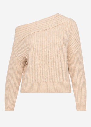 Schulterfreier Strickpullover - hellbeige