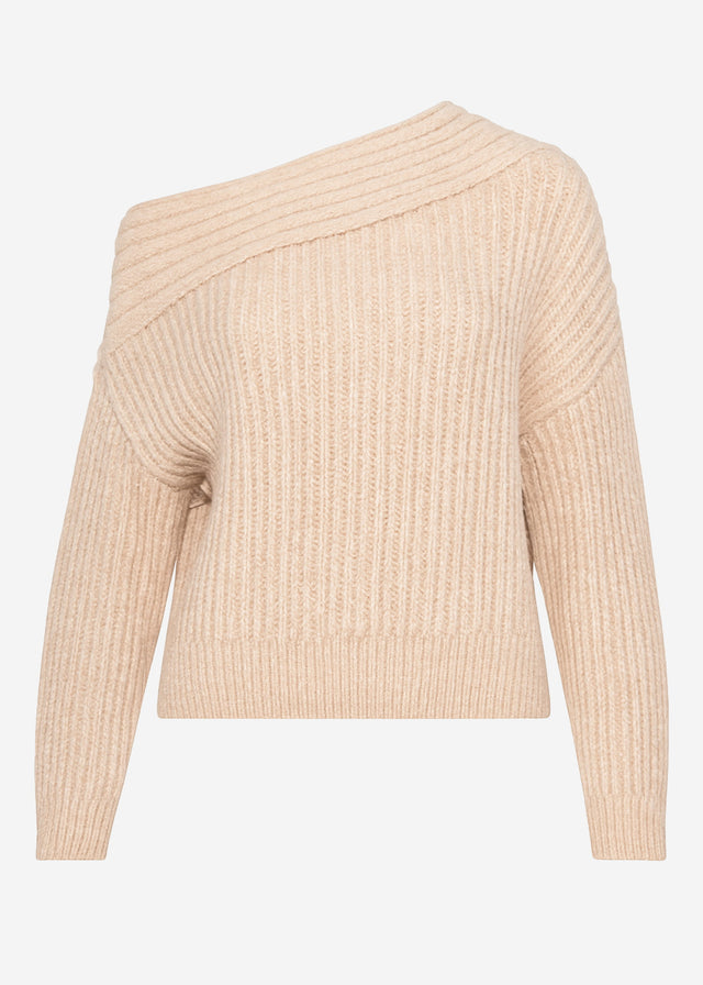 Schulterfreier Strickpullover - hellbeige