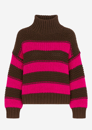 Rollkragenpullover mit Streifen, khaki-pink