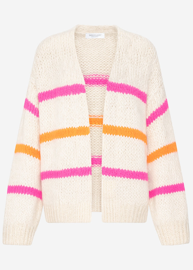 Oversized cardigan with pink and orange stripes - off-white