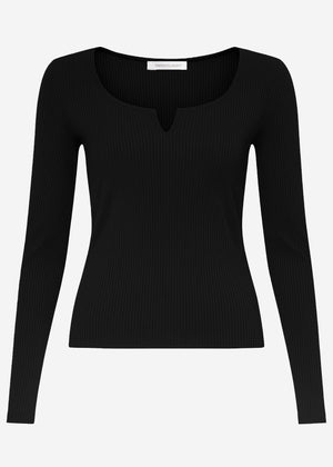 Ribbed long-sleeved shirt - black