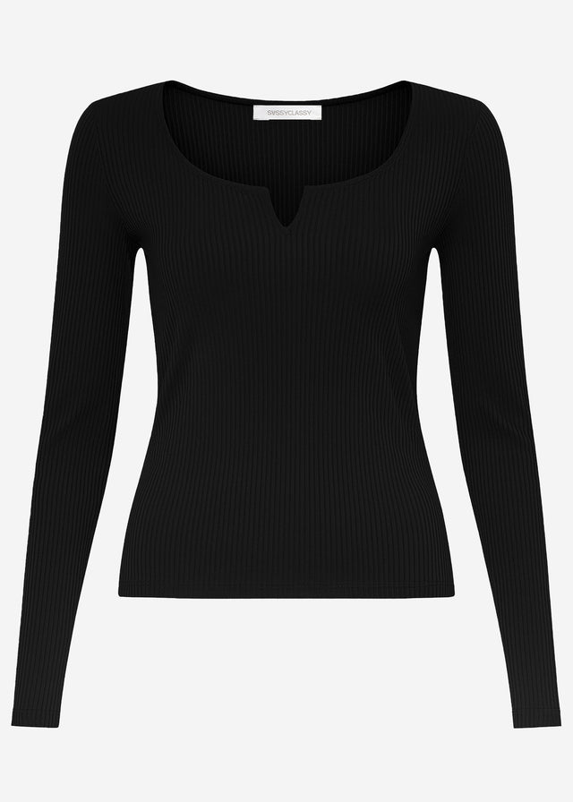 Geripptes Langarmshirt - schwarz