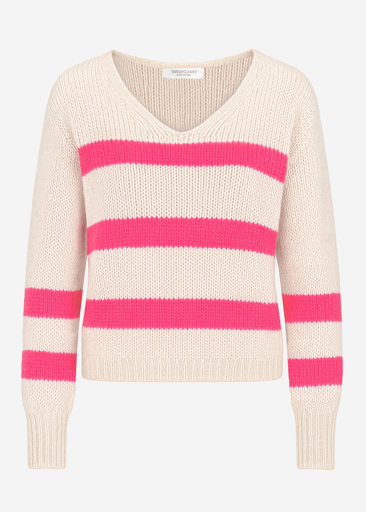Sweater with pink stripes - light beige