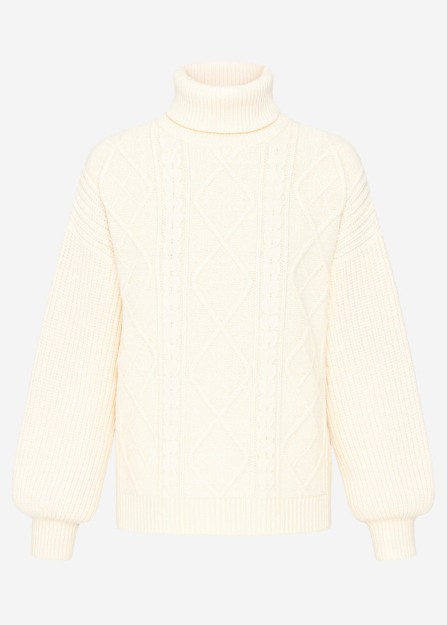 Rollkragenpullover mit Zopfmuster - vanillegelb