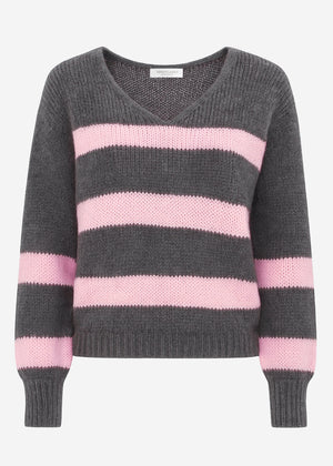 Sweater with pink stripes - grey