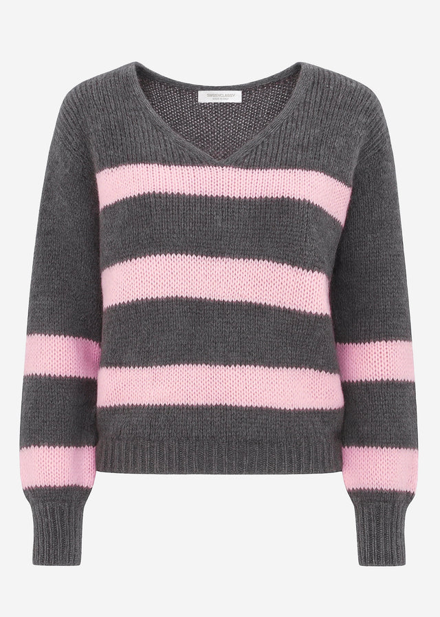 Pullover mit rosa Streifen - grau
