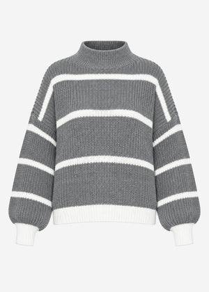Striped roll-neck jumper - grey-off-white