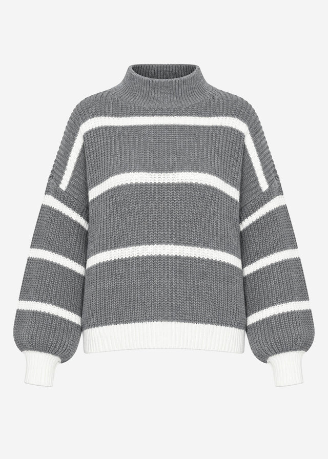 Striped roll-neck jumper - grey-off-white