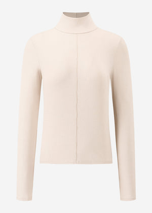 Langarmshirt mit Rollkragen und Biese - beige