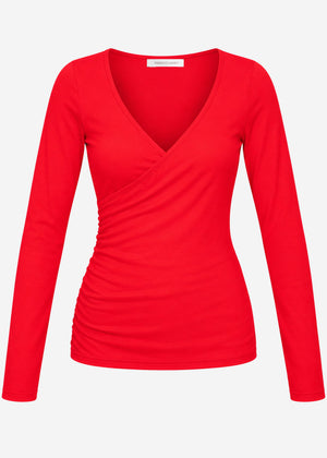 Long-sleeved top with wrap effect - red