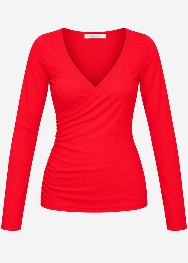 Langarmshirt mit Wickel-Optik - rot