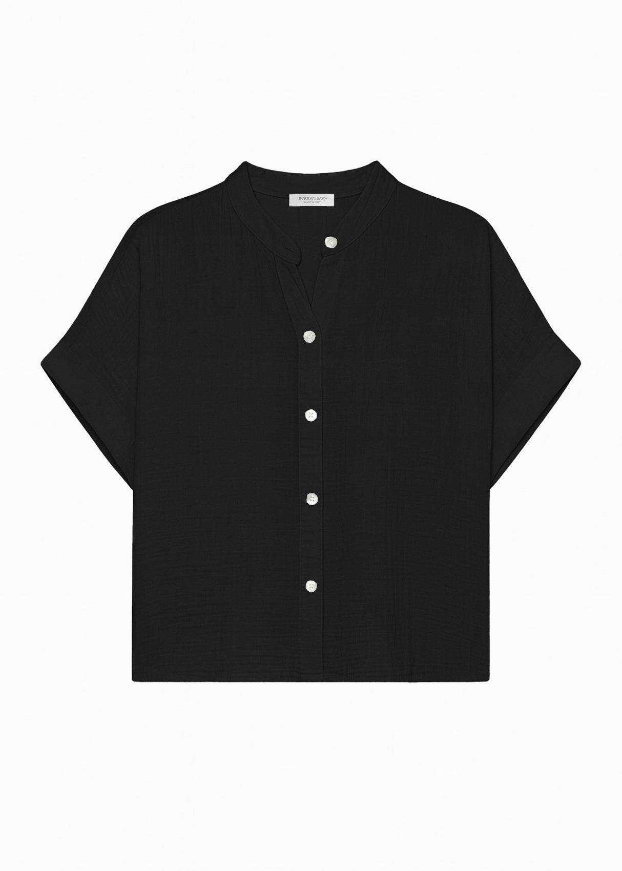 Muslin blouse with short sleeves - black