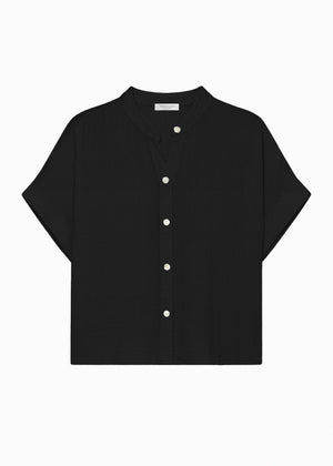 Muslin blouse with short sleeves - black