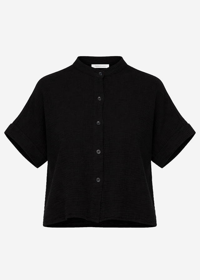 Musselin Bluse mit angeschnittenem kurzen Arm - schwarz