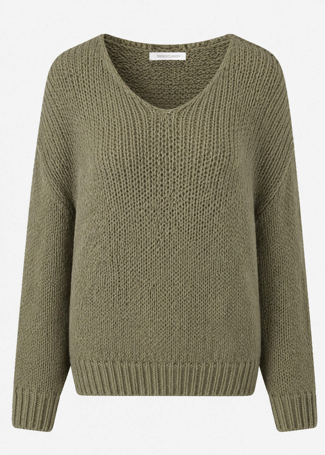 Oversize Pullover mit V-Ausschnitt - khaki