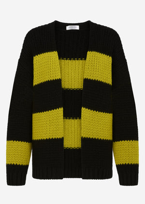 Gestreifter oversize Cardigan - schwarz-olivgrün