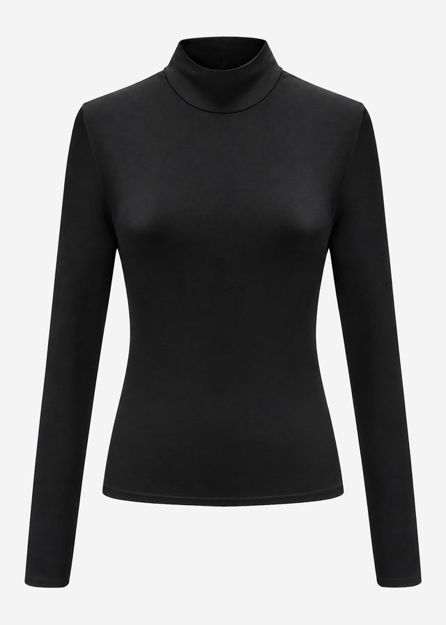 Long-sleeved top with roll neck - black