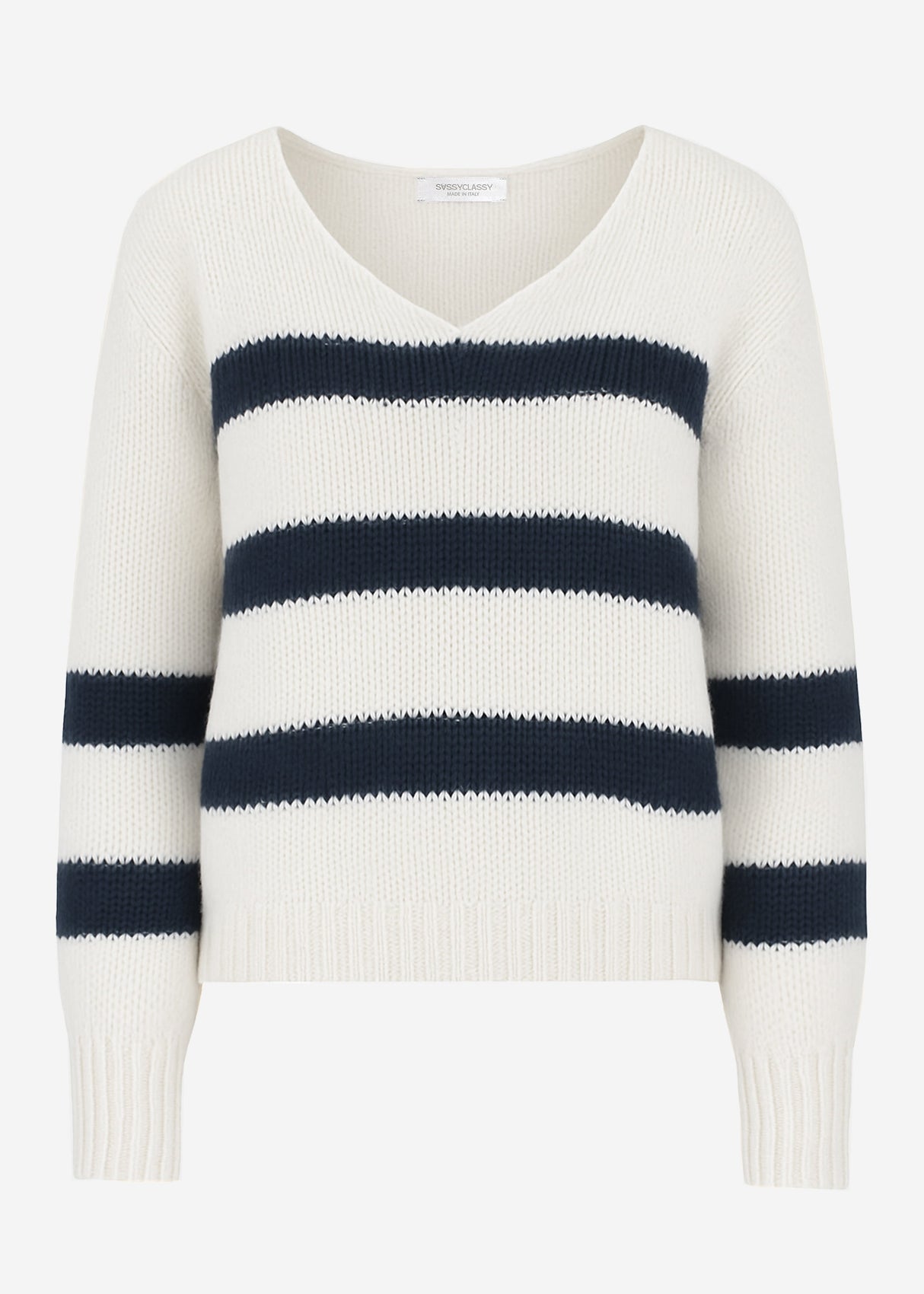 Pullover mit dunkelblauen Streifen - offwhite