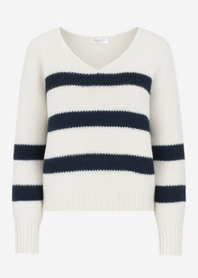 Pullover mit dunkelblauen Streifen - offwhite