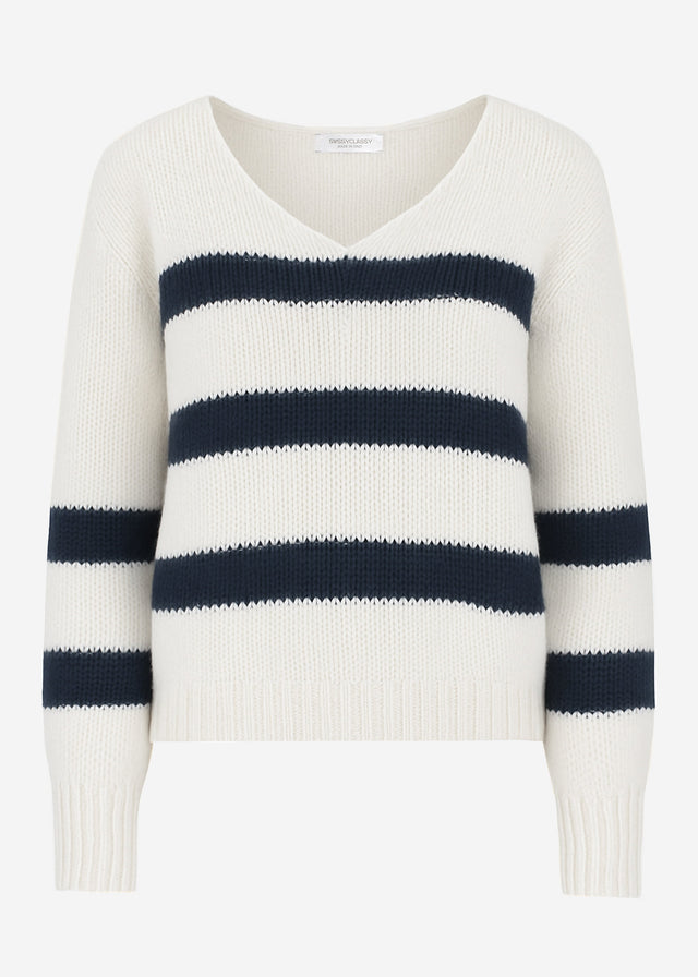 Pullover mit dunkelblauen Streifen - offwhite